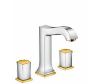 Смеситель для раковины на 3 отверстия Hansgrohe 31305090 Metropol Classic, ручки Zero, со сливным гарнитуром, хром/золото